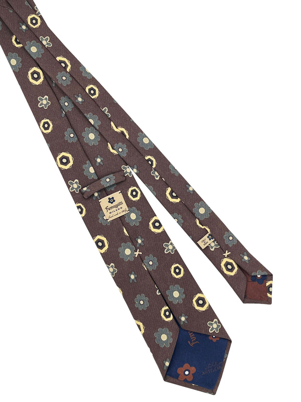 Brown tie with floral and geometric diamonds design