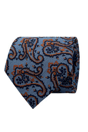 Blu & orange macro paisley silk handmade jacquard tie