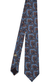 Blu & orange macro paisley silk handmade jacquard tie