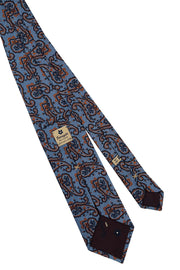 Blu & orange macro paisley silk handmade jacquard tie