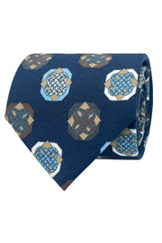 Blue diamonds vintage printed hand made silk tie