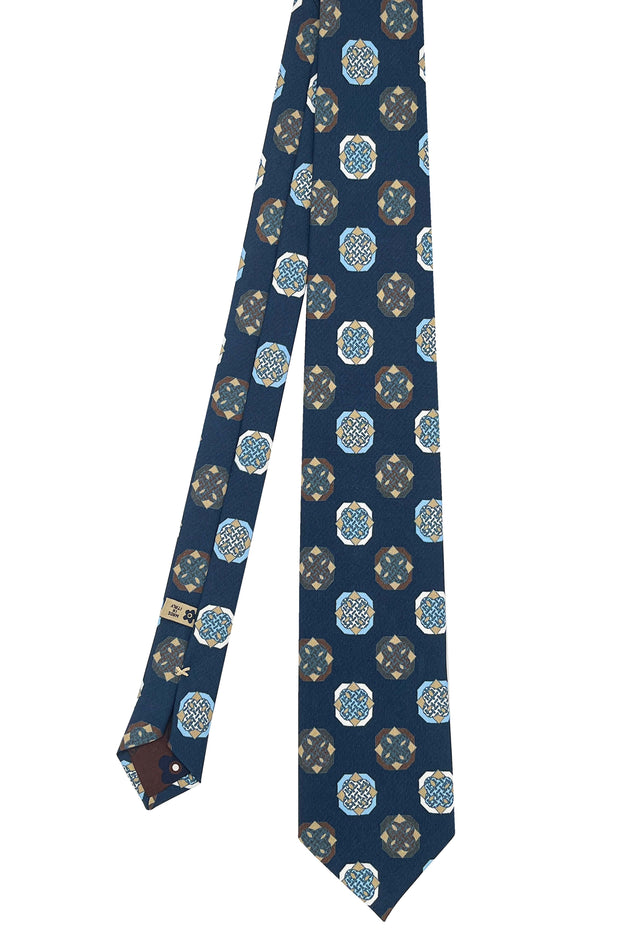 Blue diamonds vintage printed hand made silk tie