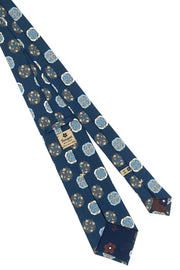 Blue diamonds vintage printed hand made silk tie