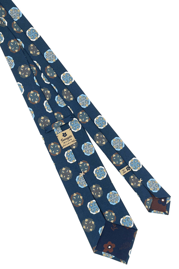 Blue diamonds vintage printed hand made silk tie