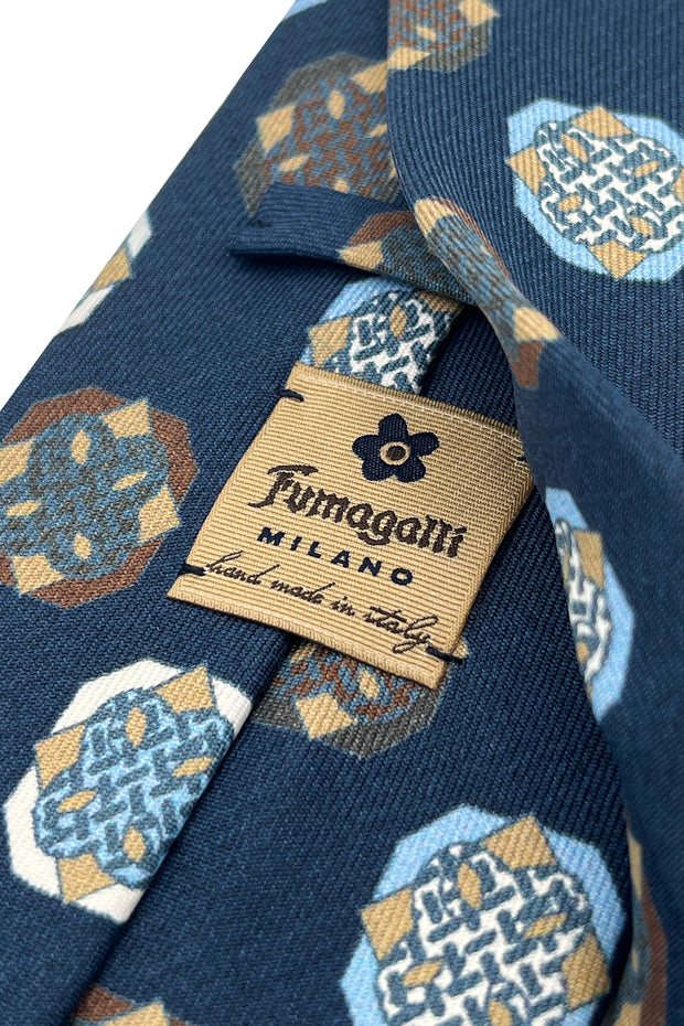 Blue diamonds vintage printed hand made silk tie