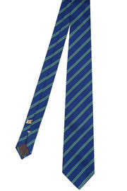 Dark blue and green little striped hand made silk tie