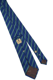 Dark blue and green little striped hand made silk tie