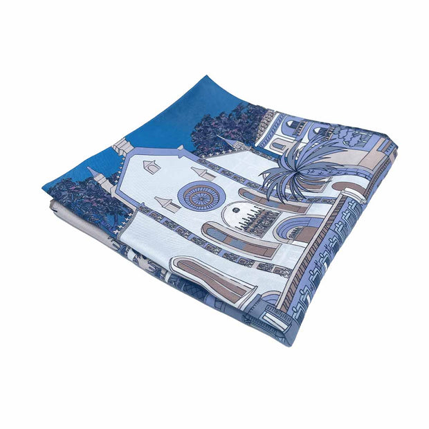 Como Blue-Beige-Light Blue silk scarf 90