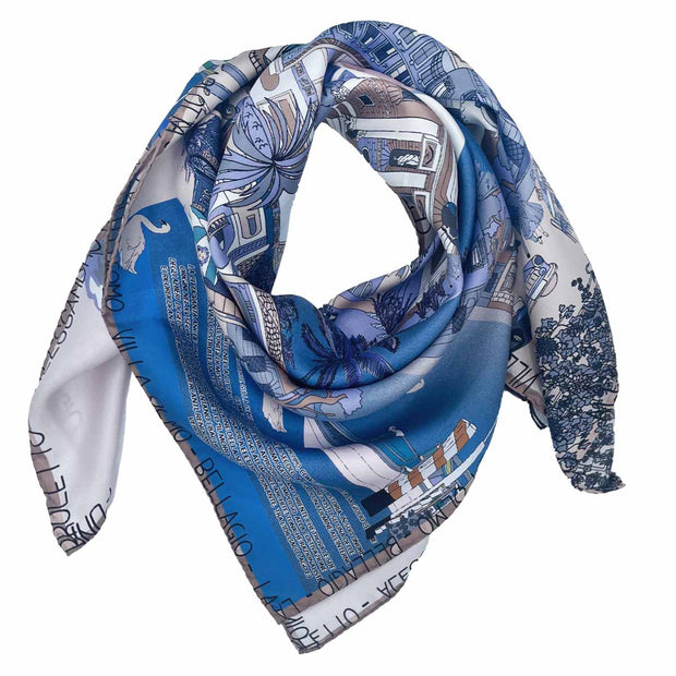Como Blue-Beige-Light Blue silk scarf 90