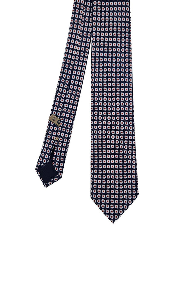 Blue printed silk tie with white floral pattern