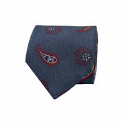 Dark blue & red geometric & paisley jacquard vintage hand made silk tie