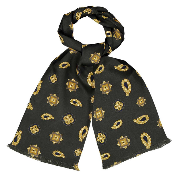 Tie scarf paisley verde scuro vintage in seta 