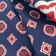 Blue and red neckerchief with geometric diamond pattern