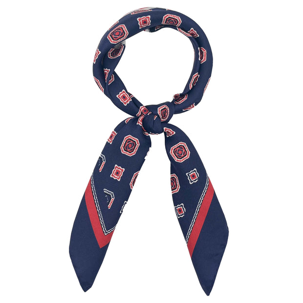 Blue and red neckerchief with geometric diamond pattern