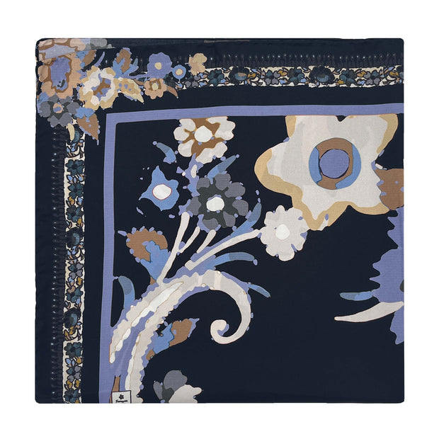 Blue and beige neckerchief with floral paisley design