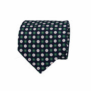 Blue printed silk tie with green and white floral pattern