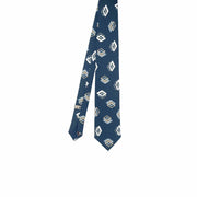 TOKYO - blue diamond vintage patterned printed silk hand made tie