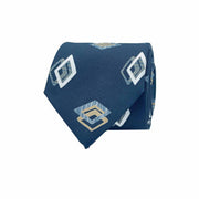 TOKYO - blue diamond vintage patterned printed silk hand made tie