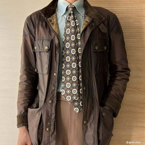 TOKYO - Cravatta in seta stampata con motivo a diamante blue, marrone e beige 