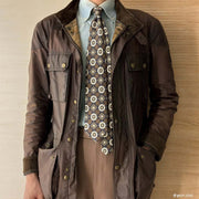 TOKYO - Blue, brown & beige diamonds printed silk hand made tie