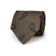 green olive tie with blue and yellow paisley