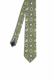 TOKYO -  Green printed diamonds, medallion and paisley tie