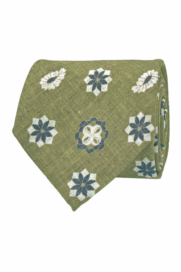 TOKYO - Cravatta stampata verde con diamanti, medaglioni e paisley