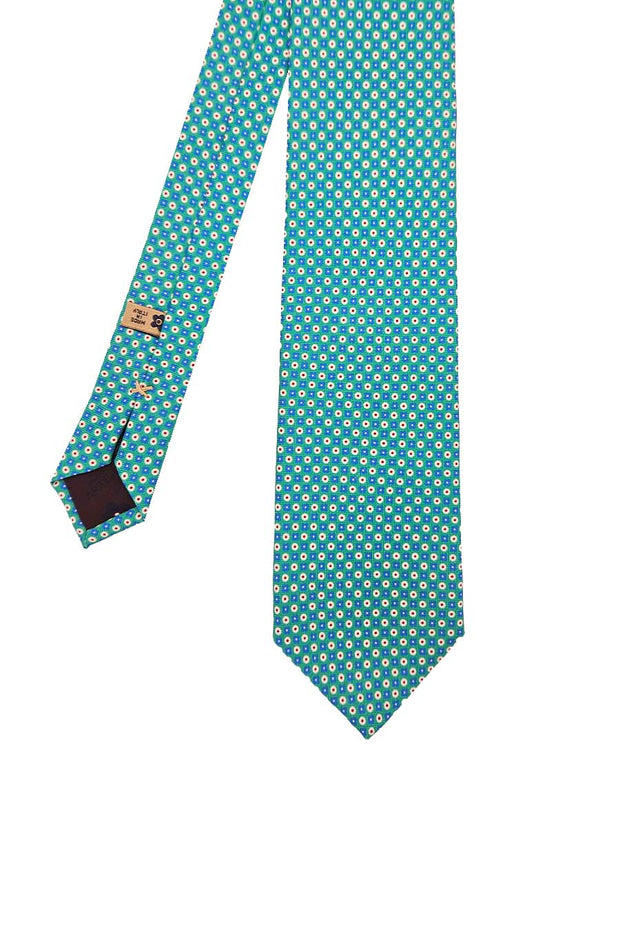 Acquamarine printed silk tie archives design with blue micro-flowers & white dots