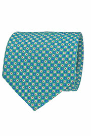 Acquamarine printed silk tie archives design with blue micro-flowers & white dots