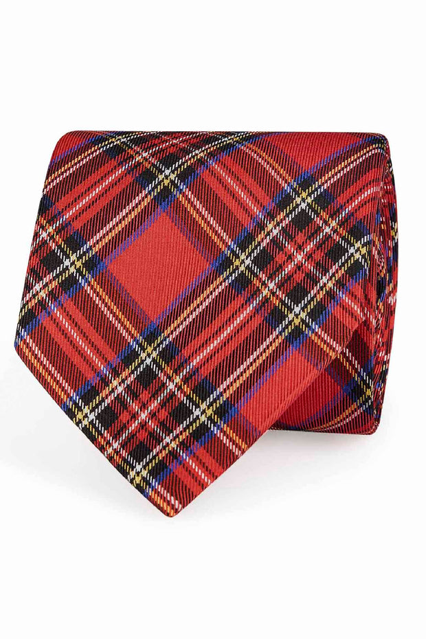 Cravatta in seta motivo tartan rosso - Fumagalli 1891