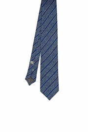 Cravatta regimental grigia con righe in lana blu e viola- Fumagalli 1891