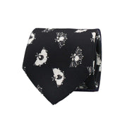 Black tie with white and beige fan