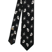 Black tie with white and beige fan
