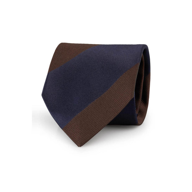 regimental brwon and blue silk luxury italian tie
