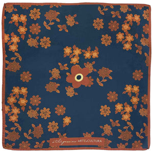 Blue & brown macro floral silk scarf 60