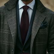 Cravatta marrone e blu jacquard in lana