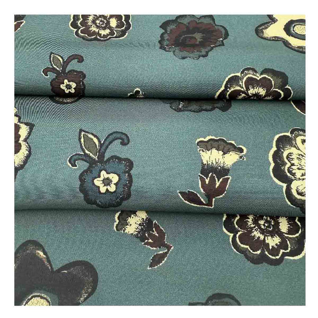 Petrol green and blue macro floral & paisley double face tubular silk scarf