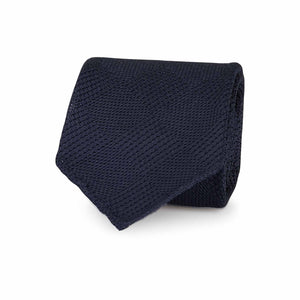 Blue square pattern grenadine silk hand made unlined tie