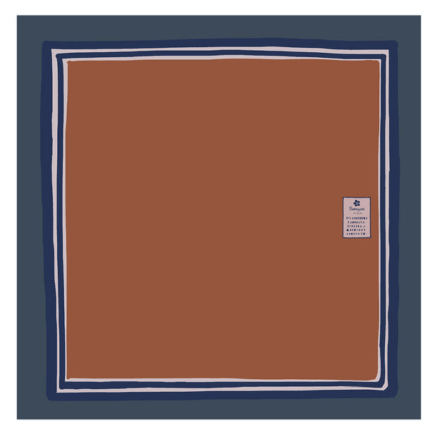 Light Brown plain with blue frame printed silk pocket square