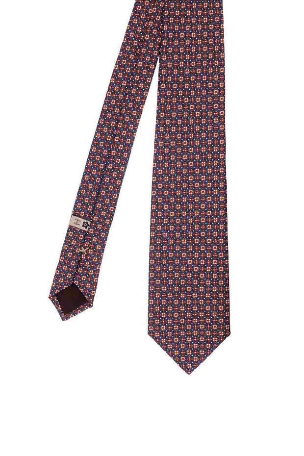 Blue & red little diamonds pattern printed hand made silk tie - Fumagalli 1891