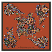 Bandana foulard rosso mattone con stampa floreale e paisley 