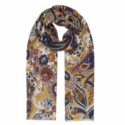 SCIARPA IN SETA CON FRANGE E MOTIVO PAISLEY E FLOREALE GIALLO