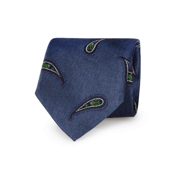 Cravatta blu, bianca & beige con paisley melange  - Fumagalli 1891