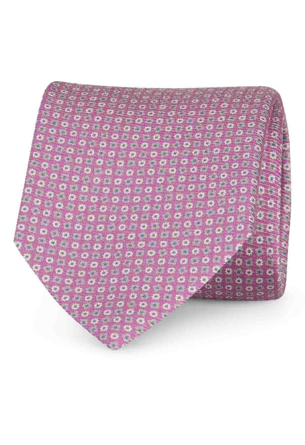 Pink little floral pattern silk printed hand made tie- Fumagalli 1891