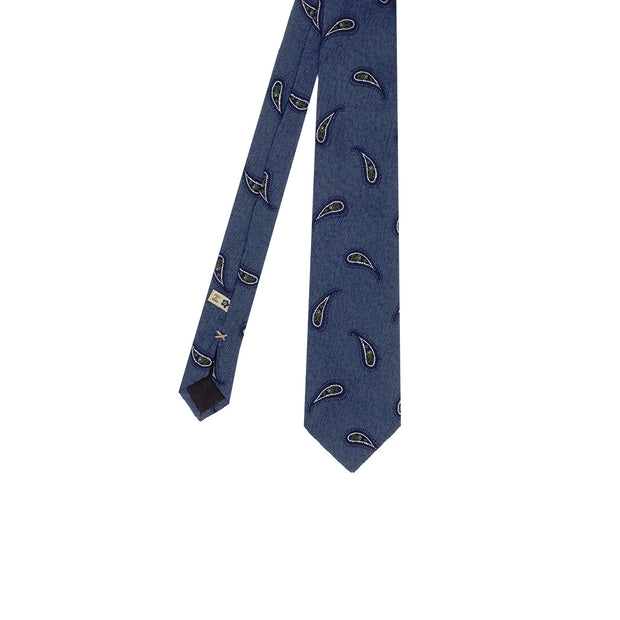 Cravatta blu, bianca & beige con paisley melange  - Fumagalli 1891