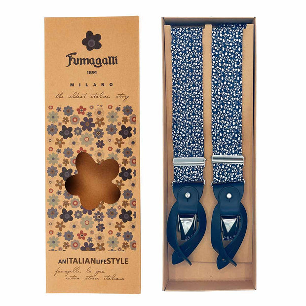  Bretelle di lusso blue con elegante motivo floreale - Fumagalli 1891