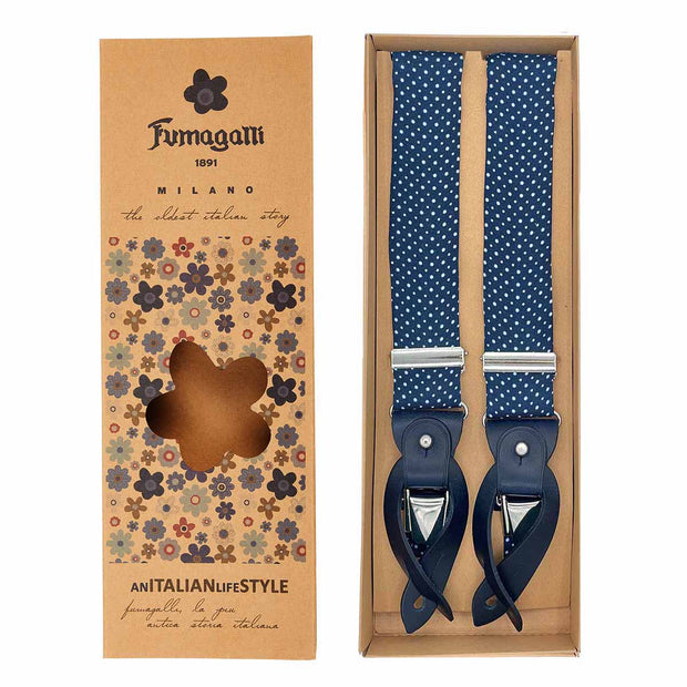 Luxury dark blue braces with little dots pattern - Fumagalli 1891