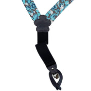 TOKYO - Luxury braces light blue & brown silk and leather floral design