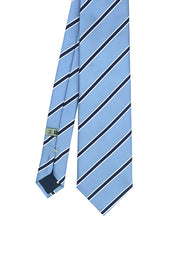 Cravatta azzurra a piccole righe blu cucita a mano in pura seta- Fumagalli 1891