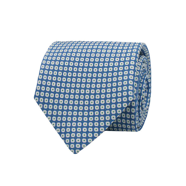 CRAVATTA AZZURRA STAMPATA CON PICCOLE MARGHERITE